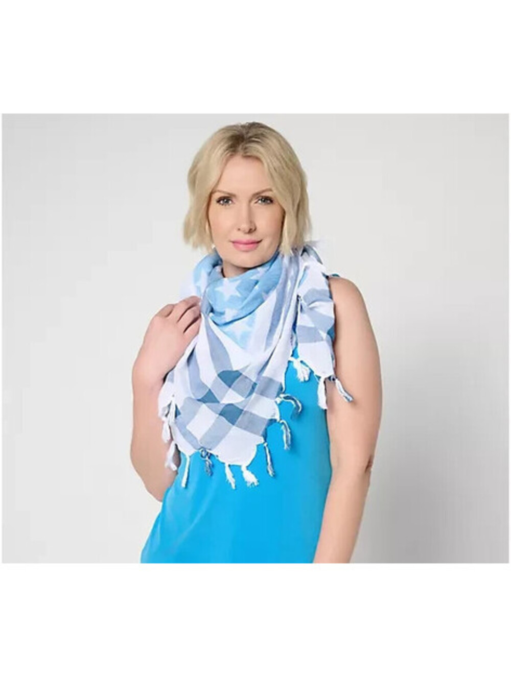 Denim & Co. Americana 100% Cotton Stars & Stripes Printed Scarf Blue Multi, OS